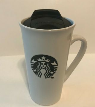 Starbucks Travel Mug W/lid Ceramic Coffee Cup 16oz Mermaid Logo White