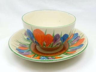Vintage Clarice Cliff Newport Pottery Painted Crocus Tea Bowl & Saucer