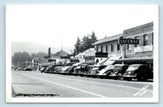 Oswego,  Or - C1940s State Street Scene - Old Cars & Store Signs - Rppc M4
