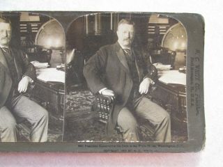 Sv415 Stereoview Photo Card President Roosevelt At His Desk In White House