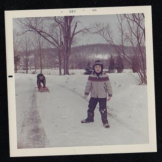 Vintage Photograph Two Adorable Little Boys Playing In The Snow