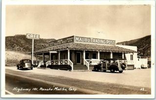 1940s California Rppc Photo Postcard Malibu Trading Post Highway 101 Roadside