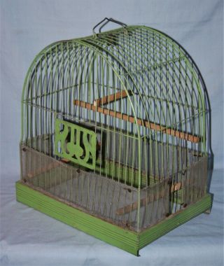 Vintage Painted Metal Curved Top Birdhouse Bird Cage