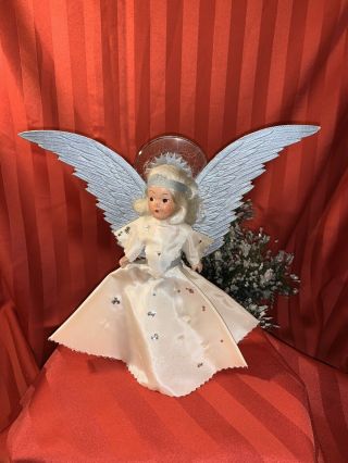 Vintage Noma Illuminated Christmas Tree Topper Halo Angel Embossed Wings
