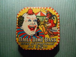 American Made Tin Lithographed Clown Daily Dime Bank 1950 