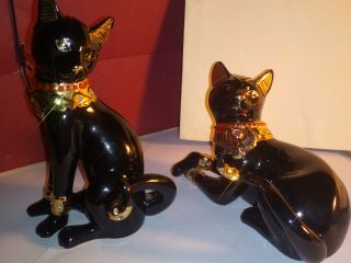 Lenox - Jewels Of Egypt - 2 (two) Egyptian Black Cats Accented With 24k Gold