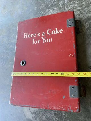 Vintage Coca - Cola Here’s A Coke For You Metal Door Cooler Vending Machine Sign 3