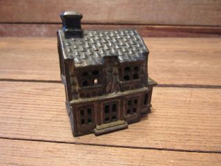 Vintage 1900 ' s A.  C.  WILLIAMS CAST IRON COLONIA Iron Bank House With Chimney 3