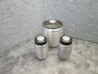 Vintage Kromex Aluminum Salt And Pepper Shakers W/ Grease Canister
