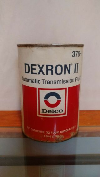 Vintage Delco Gm Dexron Ii Atf 1 Qt.  Metal Oil Can Full