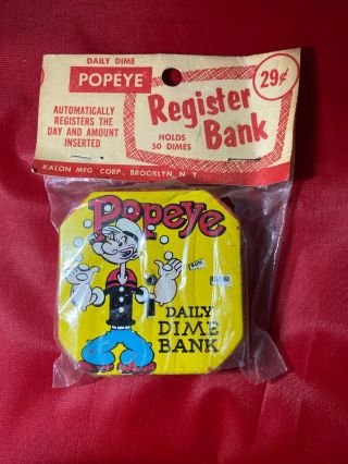Vintage 1956 Popeye Daily Dime Bank Tin Register Made In The Usa In Pkg