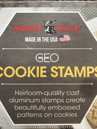 Geo Cookie Stamps Nordic Ware 3 Pieces Heavy Cast Aluminum With Wooden Handles