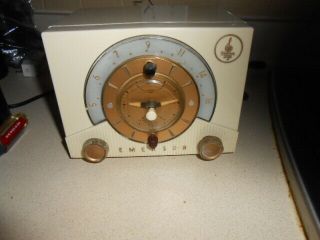 Deco Emerson Vintage Tube Clock Table Radio Model 724 B Ivory Parts