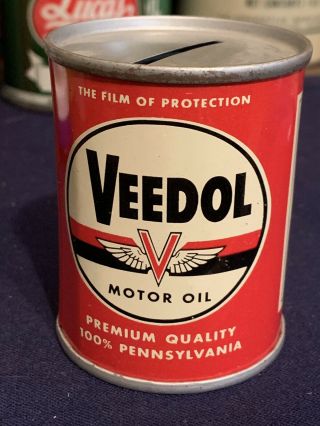 Vintage 1950 ' s Veedol MOTOR OIL Coin Bank 3 