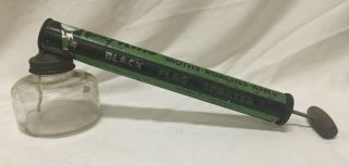 Vintage Black Flag Insect Sprayer W/ Glass Bottle Green Bug Spray