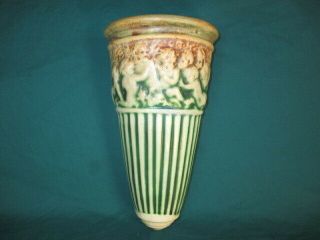 Grecian Nymphs Sml Pottery Wall Vase Decor,  Antiq Green/cream/tan/rust By Weller