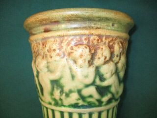 GRECIAN NYMPHS Sml Pottery WALL VASE DECOR,  Antiq Green/Cream/Tan/Rust by WELLER 2