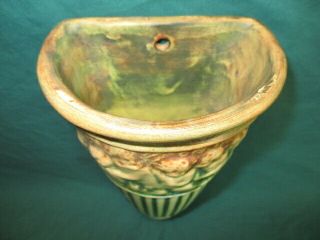 GRECIAN NYMPHS Sml Pottery WALL VASE DECOR,  Antiq Green/Cream/Tan/Rust by WELLER 3