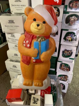 Vintage Empire 35 " Teddy Bear W Present Blow Mold Lighted Christmas Decor