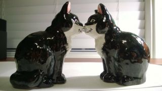 Kissing Black Cats Salt And Pepper Shaker Set Porcelain