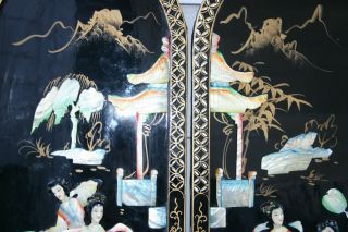 Vintage Black Lacquer & Mother Of Pearl Asian Wall Art Hangings Panels 2
