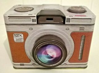 Camera Shaped Biscuit Tin 20cm X 15cm Brown Grey Rotating Lens Oh Crumbs Novelty