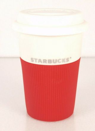 Starbucks Travel Coffee Mug Cup Red Silicone Sleeve White Lid 8 Ounce 2011