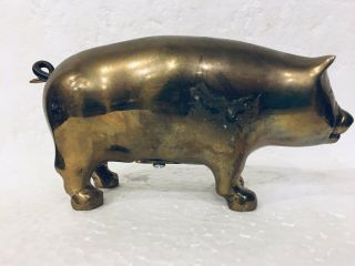 Vintage Brass Metal Pig Piggy Coin Still Bank Hog Sculpture Figurine Paperweight