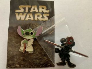 2 Rare Disney 2008 Star Wars Pins " Stitch As Yoda " & Donald Duck As Darth Maul