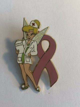 Doctor Tinker Bell Pink Breast Cancer Ribbon Clear Glitter Old Fantasy Pin