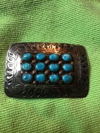 Vintage Native American Sterling Silver/ Turquoise Belt Buckle