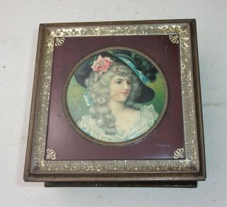 Vintage John Whittaker & Son Biscuits Tin W Hinged Lid Kingston Victorian Lady