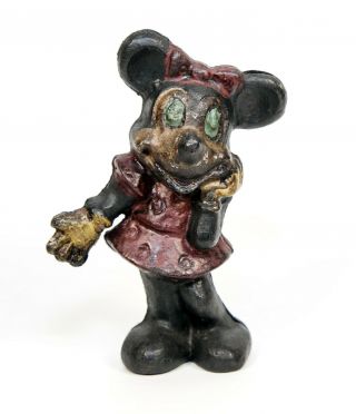 Vintage Antique Cast Iron Minnie Mouse Still Figural Coin Bank