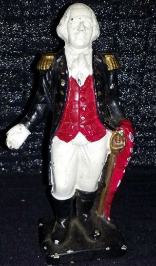 Cast Iron George Washington Still Coin Bank 6.  5 " Painted Standing Figure Sword