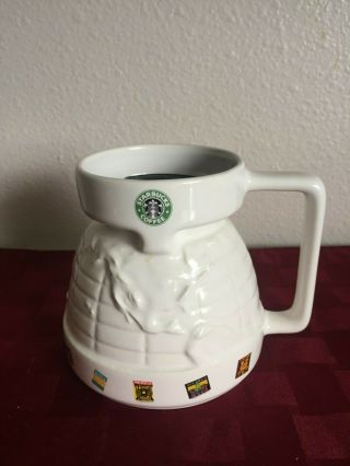 Starbucks White World Coffee Mug W/ Lid Made In U.  S.  A Chubby