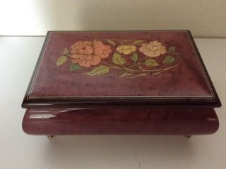 Vintage Inlaid Wood Jewelry Musical Box Made In Italy