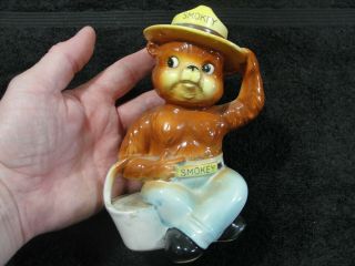 Vintage Smokey The Bear With Pail Ceramic Coin Bank Made In Japan Norcrest