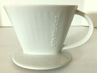 Classic Starbucks White Ceramic Pour Over Drip Coffee Brewer Filter 4 Euc