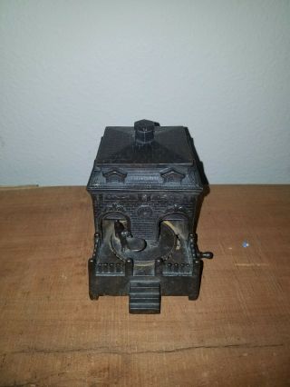 Cast Iron " Dog On A Turntable " Mechanical Bank - H.  L.  Judd Co.  1895