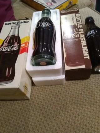 Vintage Coke Coca Cola Bottle Flashlight And Bottle Radio