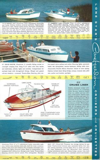 1958 Vintage Lone Star Boats Ad Fold Out Advertisement Brochure 2