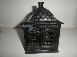Repainted Old Cast Iron Home Savings Bank With Dog Finial Still Bank C.  1891