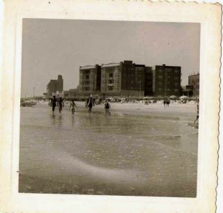 Old Antique Vintage Photograph People Swimming In The Ocean At The Beach