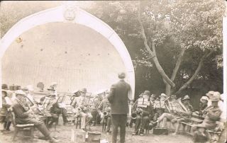 Berkeley Ca Rppc Real Photo Postcard Men Play Outdoor Band Concert Band Shell