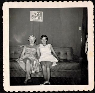 Vintage Antique Photograph Two Sexy Women Sitting On Couch - Showing Legs
