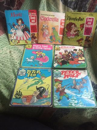 7 Peter Pan Book And Record 45s Peter Wolf Mary Heidi Cinderella Thumbelina