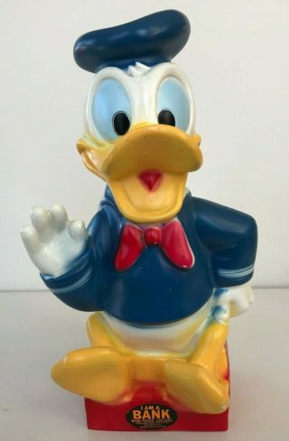 Vintage Walt Disney Productions Donald Duck Plastic Coin Bank W/original Sticker