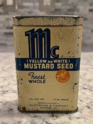 Vintage Mccormick Spice Tin Whole Mustard Seed (yellow Or White) Bee Brand