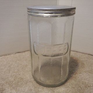 Vintage Hoosier Ribbed Glass Coffee Jar With Aluminum Lid,  7 " Tall