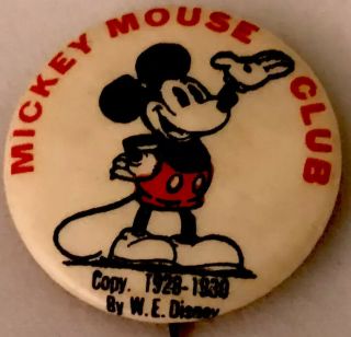 Mickey Mouse Pinback Disney Button Movie Pin Cartoon Advertising Badge 1930’s